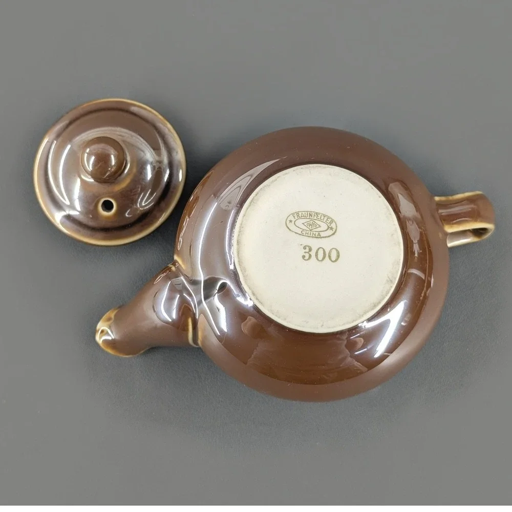Fraunfelter China Brown Glazed Ceramic Teapot with Lid Model 300 Vintage